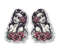 2 x 15cm Sugar Skull Vinyl Sticker Rose Face Lady Girl Zombie Laptop Car #5527 (10cm Wide x 15cm Tall)