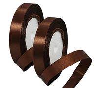 2 x 15mm Wide Dark Brown Ribbon Satin Ribbon 22m, 3/5 inch Thick Brown Ribbon for Gift Wrapping Wedding Christmas Birthday Cake Hair Bow Florist Bouquet Crafts Decorations