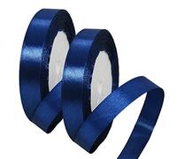 2 x 15mm Wide Navy Blue Ribbon Dark Blue Satin Ribbon 22m, 3/5 inch Thick Navy Ribbon for Gift Wrapping Wedding Christmas Birthday Cake Hair Bow Florist Bouquet Crafts Decorations