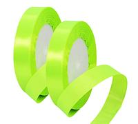 2 x 15mm Wide Neon Green Ribbon Satin Ribbon 22m, 3/5 inch Thick Lime Green Ribbon for Gift Wrapping Wedding Christmas Birthday Cake Hair Bow Florist Bouquet Crafts Decorations