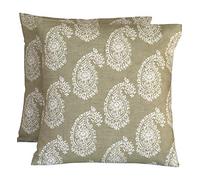 2 x 16" 40cm x 40cm Clarke & Clarke Sage Green Cream Paisley Cushion Covers