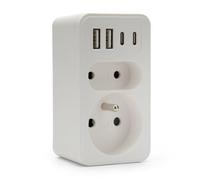 2 x 16A + 6A French standard front socket with 2 USB-A sockets and 2 USB-C sockets. 6-in-1 power strip ideal for connecting your phone, tablet, etc