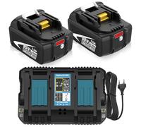 2 x 18 V 5.0 Ah for Makita batteries 18 V and double quick charger DC18RD | 6A double charger, compatible BL1860 BL1850B BL1850 BL1860B BL1830B BL1830 BL1815, suitable for DC18RC DC18RF DC18SF