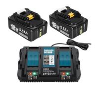 2 x 18 V 5.5 Ah Replacement Battery for BL1860B + 6A DC18RD Dual Port Charger Compatible with Battery 18 V BL1860 BL1860B BL1850B BL1850 BL1840B BL1830B LXT-400