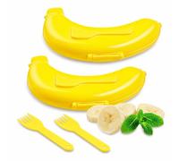 2 x 18cm Banana Case Cover with a Fork - Yellow Banana Holders, Reusable, Protector Cover Fruit Container, BPA Free, Ideal for Travelling, Lunch, Picnic, Breakfast On The Go (2 Cases)