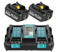 2 x 18V 5.5Ah BL1850B Batteries + 6A DC18RD Dual Port Charger Compatible with BL1830 Battery 14.4V-18V BL1850 BL1830 BL1840 BL1860 and DC18RD DC18RC DC18RCT DC18RF DC18SF Charger