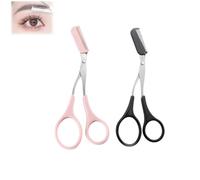 2 x 2 - 1 pair of scissors for trimming eyebrows, men's eyebrow scissors, scissors with comb, eyebrow trimmer, for trimming, care, for men and women (Pink+Black)