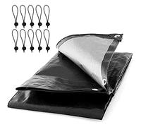 2 x 2 m Tarpaulin Waterproof Heavy Duty Cover Camping Ground Sheet Caravan Furniture Multipurpose + 10 Bungee Balls (Black - 235 GSM)