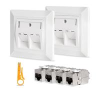 2 x 2-Port CAT 7 Network Socket Flush-Mounted with 4 x CAT 7 Keystone RJ45 Module and 1 x Insertion Tool Network