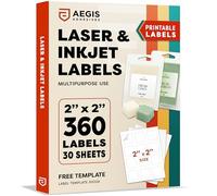 2" X 2" Square Printable Labels for Inkjet and Laser Printers - 30 Sheets, 360 Matte White Custom Stickers for Business Logos, QR Code Stickers, Product Labeling - Aegis Adhesives Template S002A