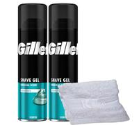 2 x 200ml Shaving Gel for Men - Soothing Formula, Ideal for Sensitive Skin - Clear Gel, Gentle Men's Shave gel with Soft KRISP Towel