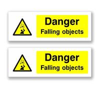 2 x 20cm Danger Falling Objects Vinyl Sticker Sign Window H&S Warning Shop #5055 (20cm Wide x 7cm Tall, Static Cling (Windows))