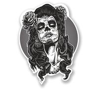 2 x 20cm Glossy Vinyl Stickers - Sugar Skull Face Lady Girl Zombie Laptop #6668 (14.5cm Wide x 20cm Tall)