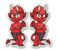 2 x 20cm Red Devil Vinyl Sticker Decal Motorbike Bike Helmet iPad Laptop #5385 (10cm Wide x 20cm Tall)