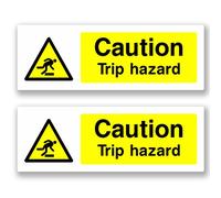 2 x 20cm Warning Trip Hazard - Vinyl Sticker Sign Window H&S Warning Shop #5053 (20cm Wide x 7cm Tall, Self Adhesive)