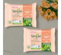 2 x 20Wipes Simple Protect ‘N’ Glow Instant Glow Biodegradable Wipes, dermatologically tested for sensitive skin, brighten your skin and remove makeup(Total 40 Wipes)