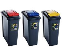 2 x 25 L Slimline Home Plastic Recycling Bin 3-Piece Set Red/Blue/Yellow