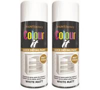 2 x 250ml COLOUR IT WHITE MATT SPRAY PAINT CAN DIY PLASTIC METAL WOOD