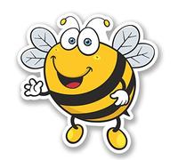 2 x 25cm/250mm Happy Bee Vinyl Sticker Decal Laptop Travel Luggage Car iPad Sign Fun #5346