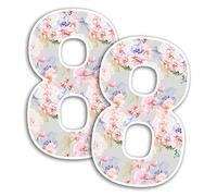 2 x 25cm Tall Vintage Floral Number Vinyl Stickers - Numbers Flowers Pattern Home Car Dustbins Wheelie Bin Garbage Bins Sticker (Number 8)