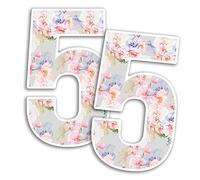 2 x 25cm Tall Vintage Floral Number Vinyl Stickers - Numbers Flowers Pattern Home Car Dustbins Wheelie Bin Garbage Bins Sticker (Number 5)