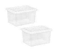 2 x 25L Crystal Storage Box With Lid Plastic Stackable Transparent Containers UK