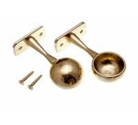 2 X 25mm Brass Plated Wardrobe Rod Rail End Support