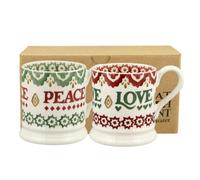 2 X 300Ml Emma Bridgewater Christmas Peace And Love Set, Set Of 2 Half Pint Mugs, Ceramic