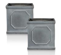 2 X 30Cm Square Planter, Leaden Grey Reinforced Stone Garden Planters, Idealist™ Chelsea Faux Lead Flower Box, Outdoor Plant Pots