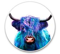 2 x 30cmVinyl Stickers - Blue Pop Art Highland Cow Animal Decals for Car Van Luggage Scrap Book Fridge #21683