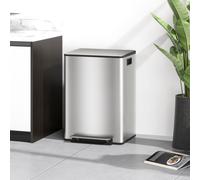 2 x 30L Kitchen Double Bin for Recycling and Waste with Soft Close Lid HOMCOM Silver One Size
