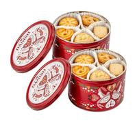 2 x 340g Danish Traditional Butter Cookies in Red Christmas-Themed Decorative Presentation Tins, 5 Varieties, 680g
