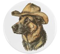 2 x 38mm 'German Shepherd Wearing Cowboy Hat' Small Button Pin Badges (BB00146568)