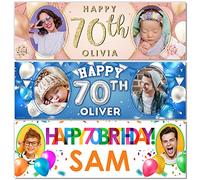 2 x 3FT Small Banner | Photo Personalised 70th Happy Birthday Banner | 70th Birthday Decorations | Happy 70th Birthday Banners | 70th Photo Personalised Party Decorations | Pink