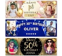 2 x 3FT Small | Happy Birthday Personalised Photo Birthday Banners | 21st 50th 60th 40th 16th 70th 30th 80 18th | Decorations for him | Banners for him | Pink Gold