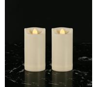 2" X 4" Battery Operated Flameless Candles with Timer, Waterproof Outdoor Flickering LED Pillar Candles for Home, Wedding Decoration, Slim Tall, Ivory Plastic, 2 Pack