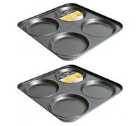 2 x 4 Cup Carbon Steel Non Stick Shallow Yorkshire Pudding Baking Tray 23 x 2cm
