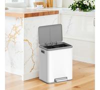 Songmics Kitchen Bin, 2 X 4 Gal. (2 X 15 L) Double Bin For Recycling And Waste, Rubbish Bin, Inner Buckets, Steel, Soft-Close Lid