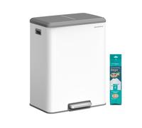 SONGMICS Kitchen Bin, 2 x 8 Gal. (2 x 30 L) Double Rubbish Bin for Recycling and Waste, Inner Buckets, Stainless Steel, Soft-Close Lid, Wide Sturdy Pedal, Cloud White LTB556W02