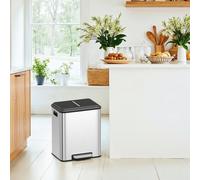 Songmics Kitchen Bin, 2 X 4 Gal. (2 X 15 L) Double Bin For Recycling And Waste, Rubbish Bin, Inner Buckets, Steel, Soft-Close Lid