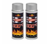 2 x 400 mL Silver RAL 9006 Heat-Resistant Enamel Spray Paint Silicone-Based Up to 800°C - High Temperature Metal Coating for Grills, BBQs, Fireplaces, Stoves, Flues, Boilers, Radiators, Exhaust Parts