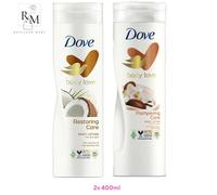 2 x 400ml Dove Body Restoring Coconut & Almond + Pampering Shea Vanilla Lotion