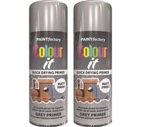 2 x 400ml GREY PRIMER MATT SPRAY QUICK DRYING WOOD DIY PLASTIC METAL