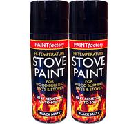 2 x 400ml Heat Resistant Matt Black Spray Paint Stove High Temperature HLU