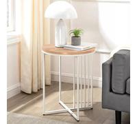 2 x 45cm Minimalist Wood/Metal Slatted Side Sofa End Coffee Table EONLION Beige One Size