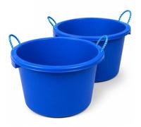 2 x 45L Blue Strong Bucket Tub with Rope Handles | Heavy Duty Plastic Mixing Tub | Builders Plaster & Cement Mixing Bucket | Garden, Stable, Animal Feed, Storage & Muck Tub | Made in UK