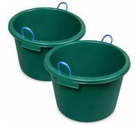 2 x 45L Green Strong Bucket Tub with Rope Handles | Heavy Duty Plastic Mixing Tub | Builders Plaster & Cement Mixing Bucket | Garden, Stable, Feed, Storage & Muck Tub | Made in UK