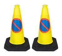 2 x 460mm High "No Waiting" Traffic Cones in Yellow - Strong and Durable Outdoor Cones with Very Low Centre of Gravity - U.K Made Safety Cones