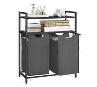 2 x 46L Laundry Basket with 2 Shelves, Black + Grey