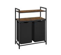 2 x 46L Laundry Basket with 2 Shelves, Rustic Brown + Black
